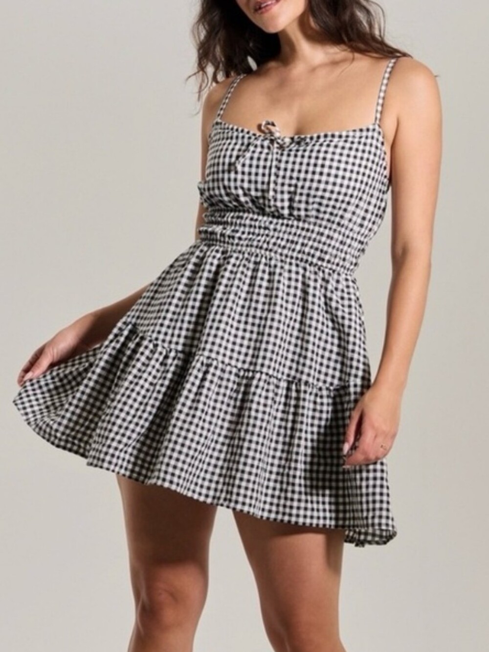 Klassy Network Black and White Gingham Milkmaid Mini Dress XL